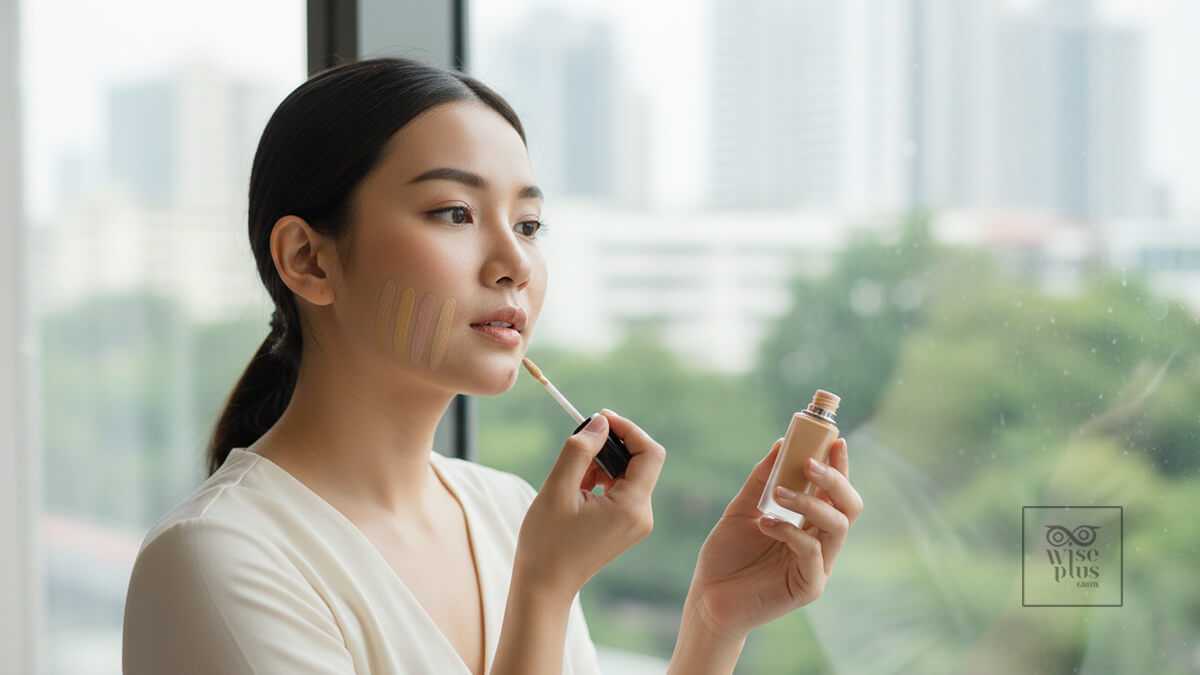 ทดสอบสีรองพื้นที่แนวกรามในแสงธรรมชาติเพื่อให้กลืนผิว