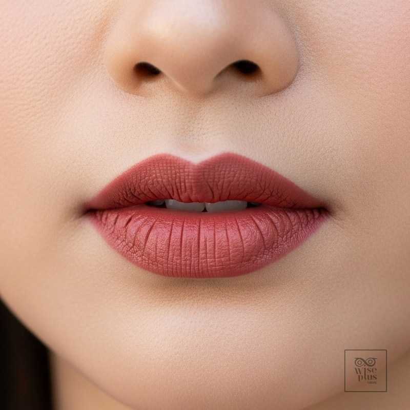 ริมฝีปากผู้หญิงไทยทาลิปสติกสีแดงระเรื่ออมน้ำตาล