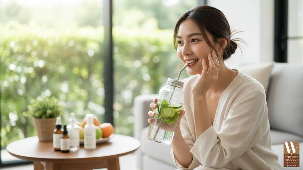 ดื่มน้ำให้เพียงพอเพื่อผิวชุ่มชื้น