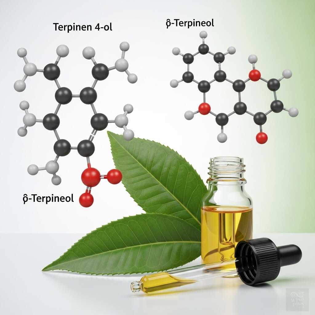 สารสำคัญในทีทรีออยล์ เช่น Terpinen-4-ol ที่ช่วยลดสิว