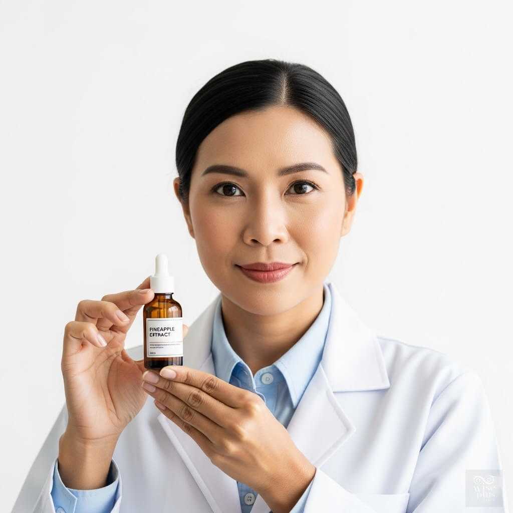 นักวิจัยสาวไทยถือขวดสารสกัดสับปะรด