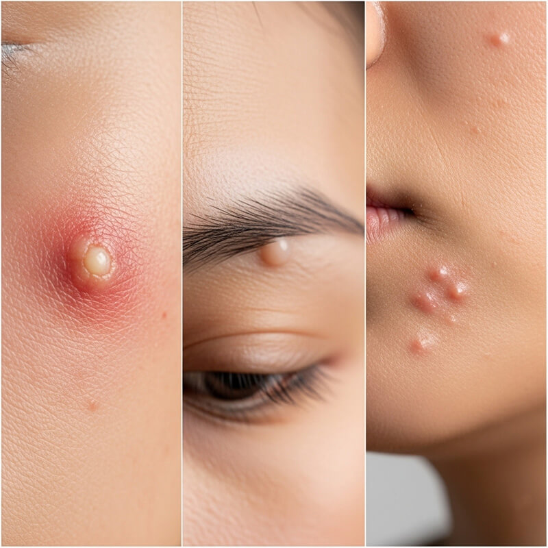 ตัวอย่างสิวอักเสบสิวอุดตันและสิวขึ้นซ้ำบริเวณเดิม