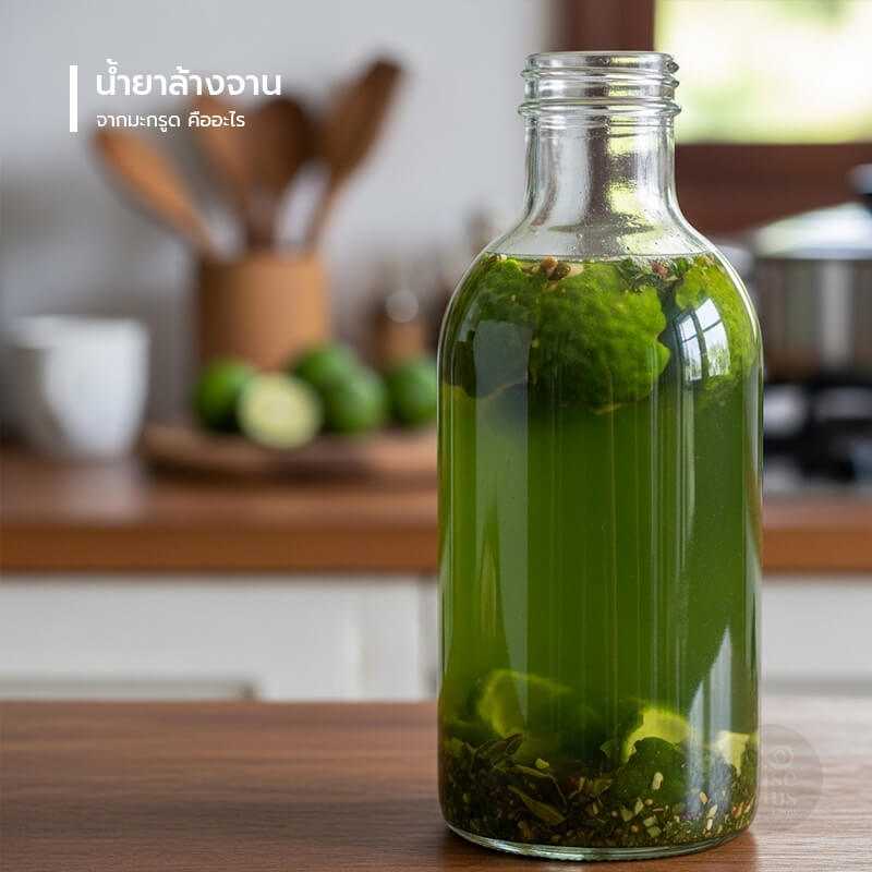 น้ำยาล้างจานจากมะกรูดแบบธรรมชาติในขวดแก้ว