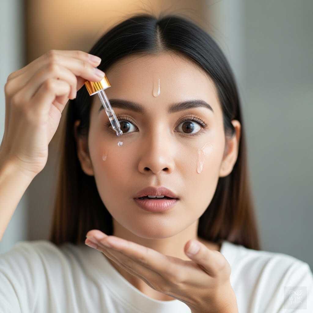 การใช้เซรั่มไวท์เทนนิ่งบนผิวหน้าเพื่อช่วยลดจุดด่างดำและความหมองคล้ำ