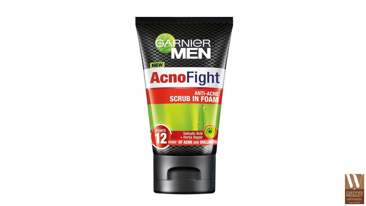 โฟมล้างหน้าผู้ชาย Garnier Men Acno Fight Anti Acne Scrub in Foam สูตรดูแลผิวเป็นสิวและลดความมัน