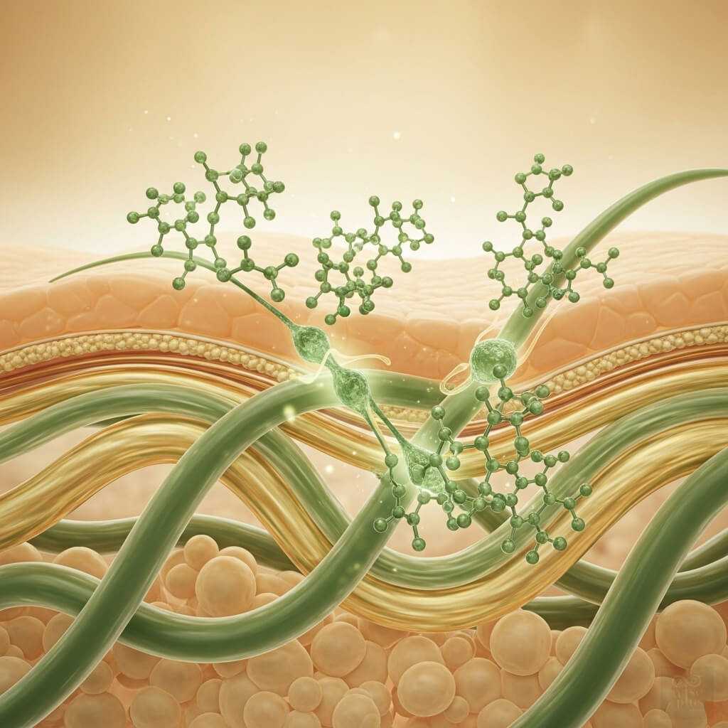 โครงสร้างคอลลาเจนและอีลาสตินในผิวที่ได้รับการปกป้องด้วยสารสกัดใบมณีลขรา