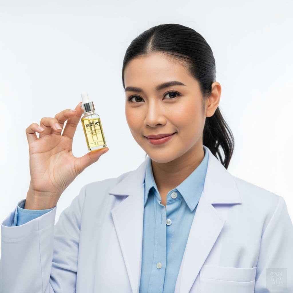 นักวิจัยไทยถือขวดเซรั่ม Retinol Primasphere PF ลดริ้วรอยและฟื้นฟูผิว