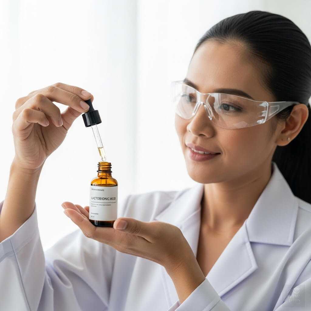 นักวิจัยสาวไทยถือขวดเซรั่ม Lactobionic Acid