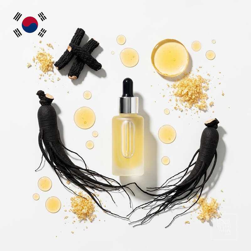 ส่วนผสมโสมดำและทองคำในเซรั่มบำรุงผิวหน้า