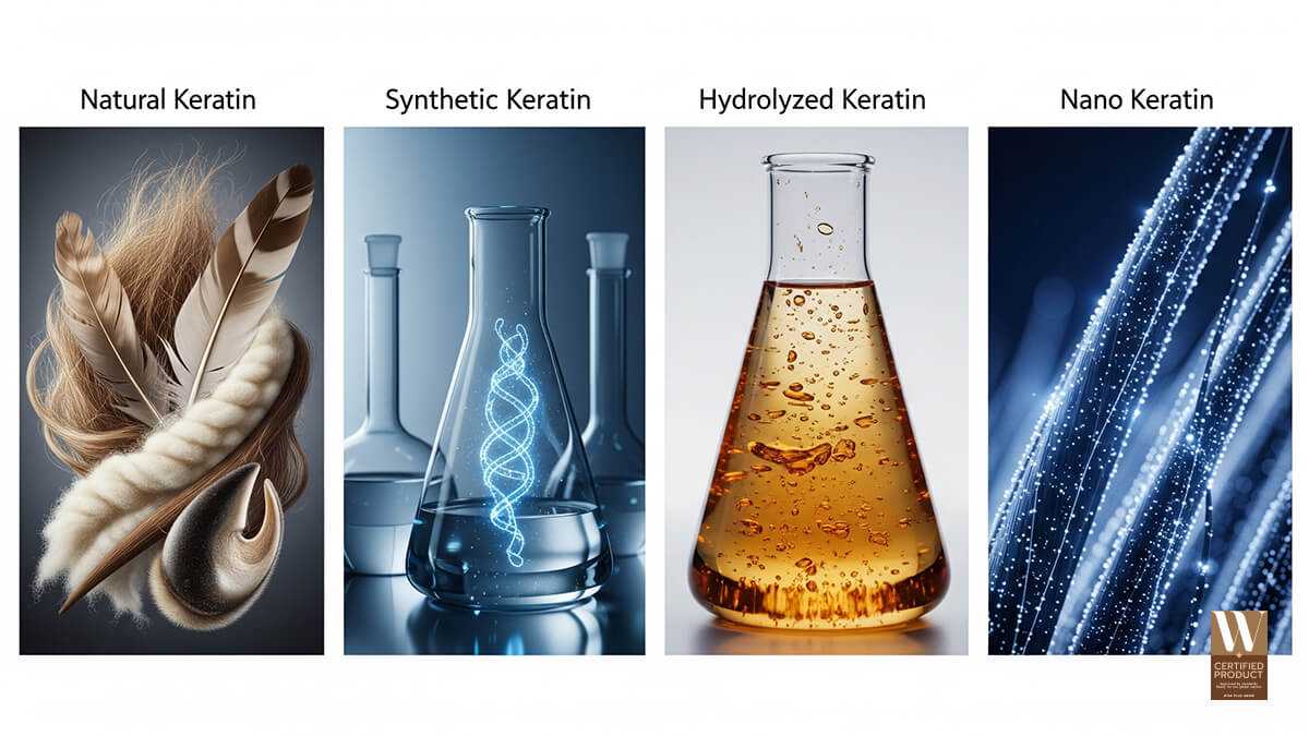 เคราติน 4 ประเภท Natural Synthetic Hydrolyzed และ Nano