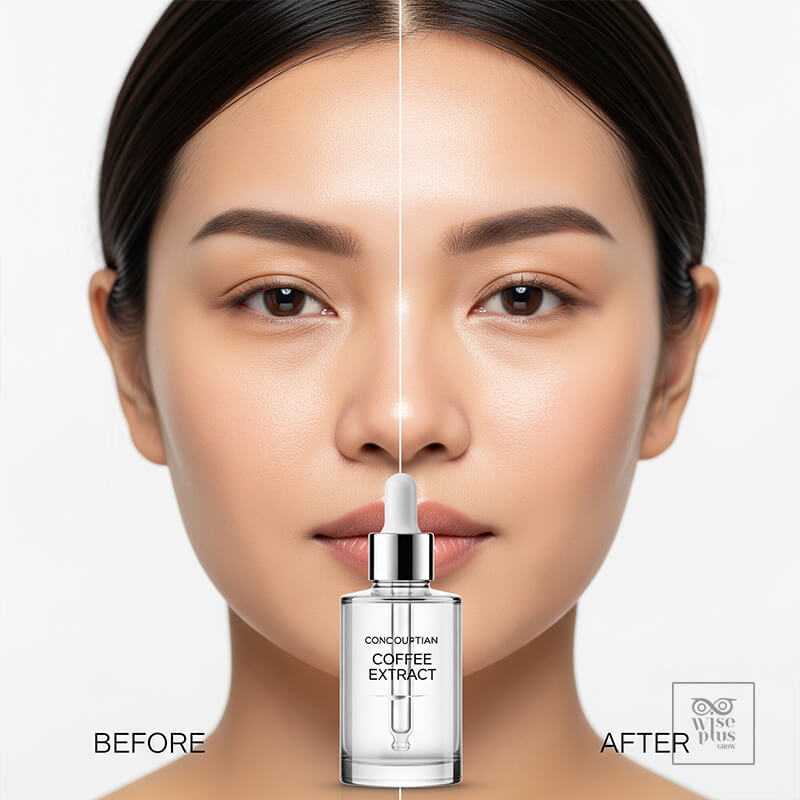 ผิวสาวไทยก่อนและหลังใช้สารสกัดกาแฟพร้อมขวดเซรั่ม