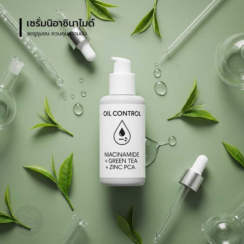 เซรั่มนิอาซินาไมด์ OEM ลดความมัน กระชับรูขุมขน พร้อมสารสกัดชาเขียว