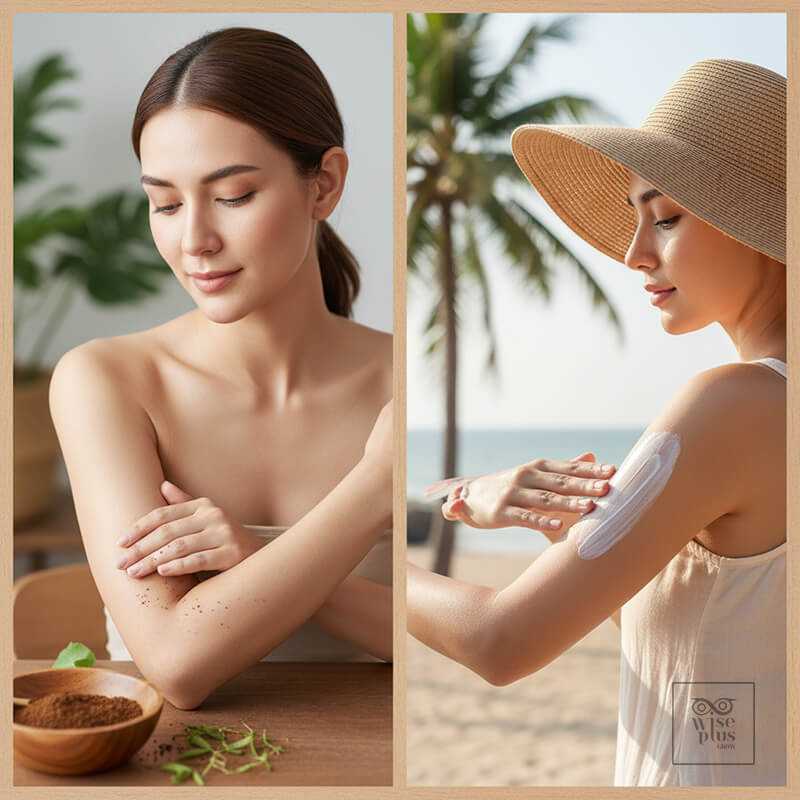 ผลัดผิวเติมความชุ่มชื้นและกันแดดสำหรับผิวแทน