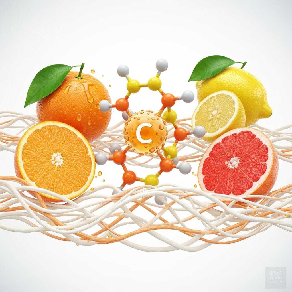 โครงสร้างโมเลกุลวิตามินซีและการกระตุ้นคอลลาเจนผิว