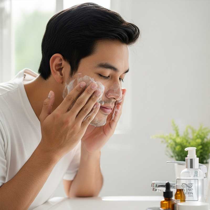 การล้างหน้าและบำรุงผิวหน้าตามขั้นตอนดูแลผิวประจำวันของผู้ชาย