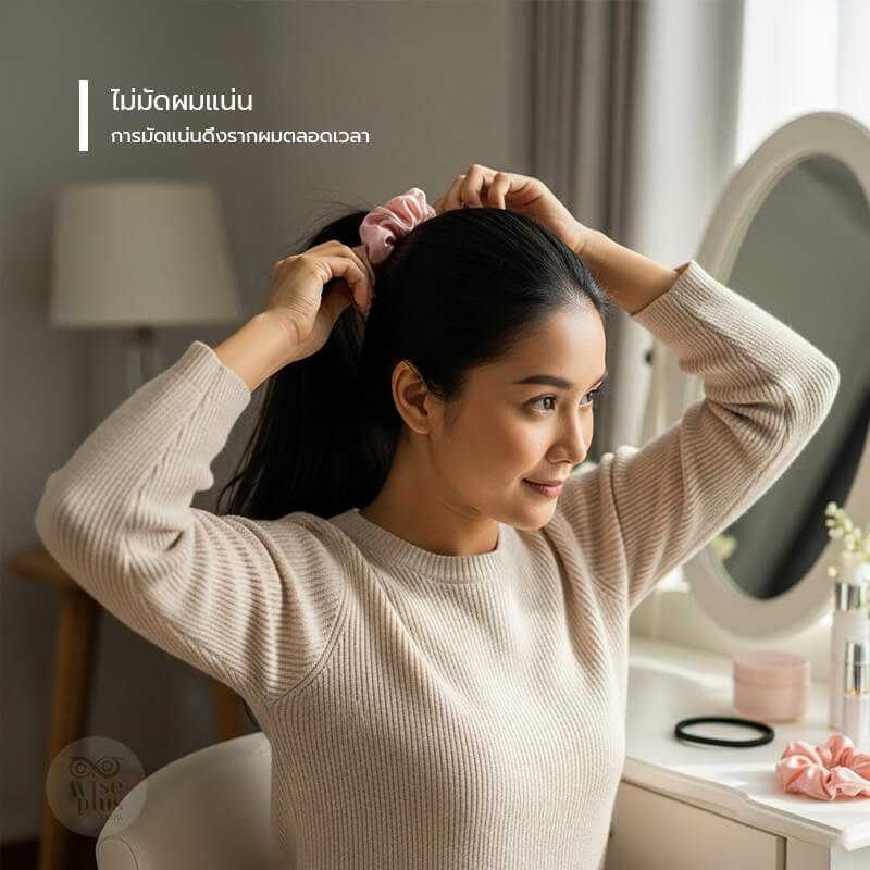หลีกเลี่ยงการมัดผมแน่นเพื่อลดการดึงรากผม