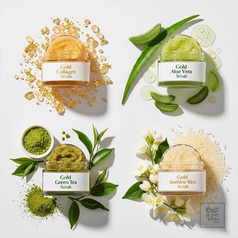 สูตรสครับทองคำยอดนิยม เช่น ทองคำผสมคอลลาเจนและว่านหางจระเข้