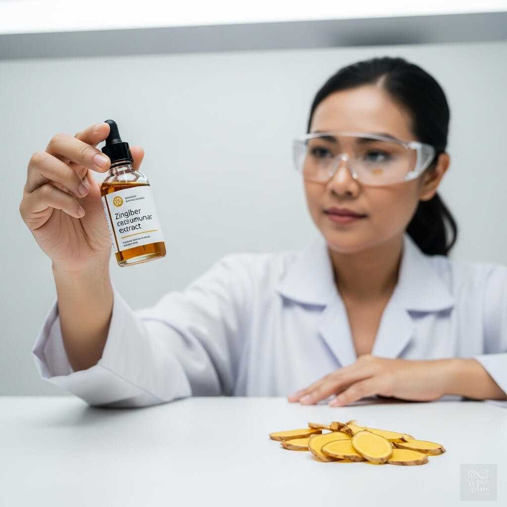 นักวิจัยสาวไทยถือขวดสารสกัดไพล