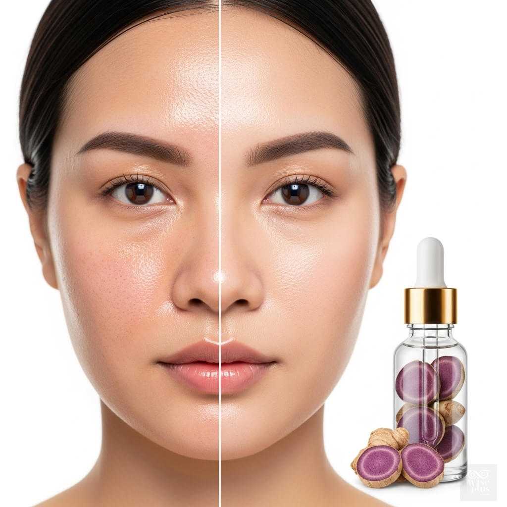 ผิวสาวไทยก่อนและหลังใช้สารสกัดกระชายดำพร้อมขวดสกินแคร์