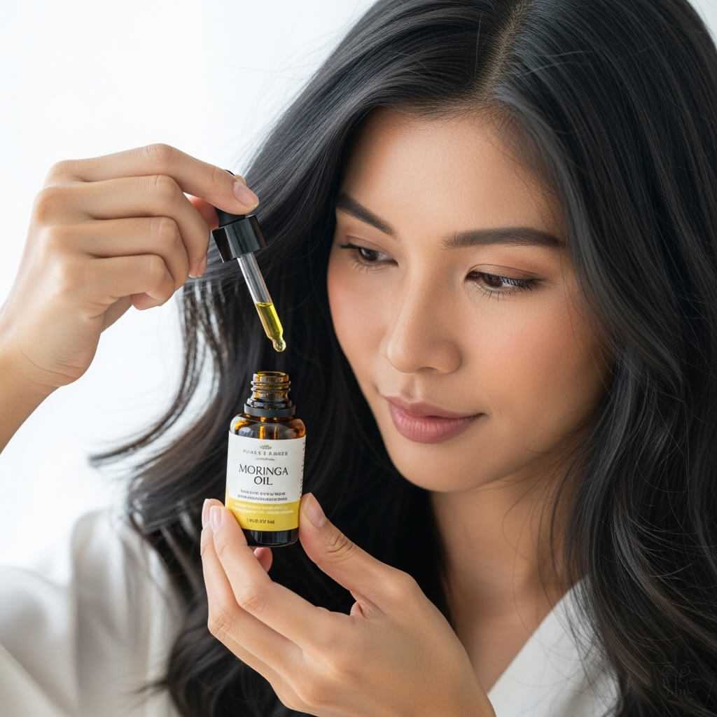 สาวไทยใช้เซรั่มบำรุงผมสารสกัดน้ำมันมะรุม