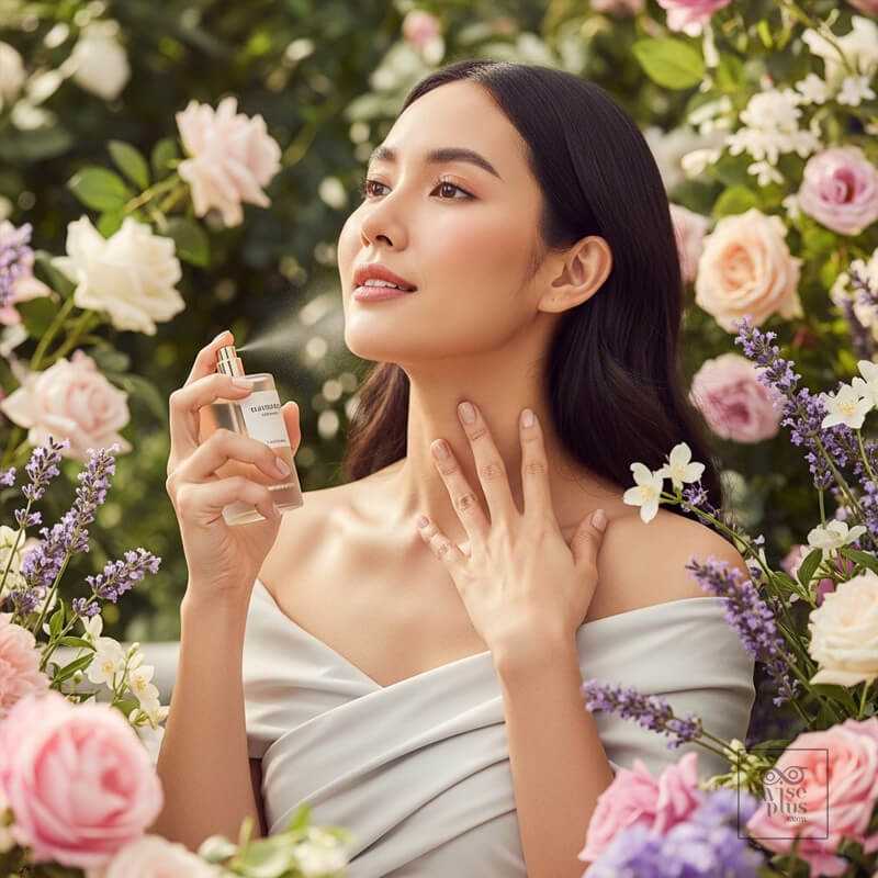 ผู้หญิงชาวไทยกำลังฉีดน้ำหอมกลิ่น Floral
