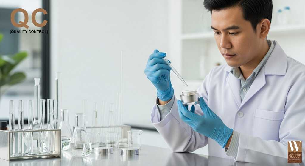 การทำงาน QC ตรวจสอบคุณภาพผลิตภัณฑ์สกินแคร์