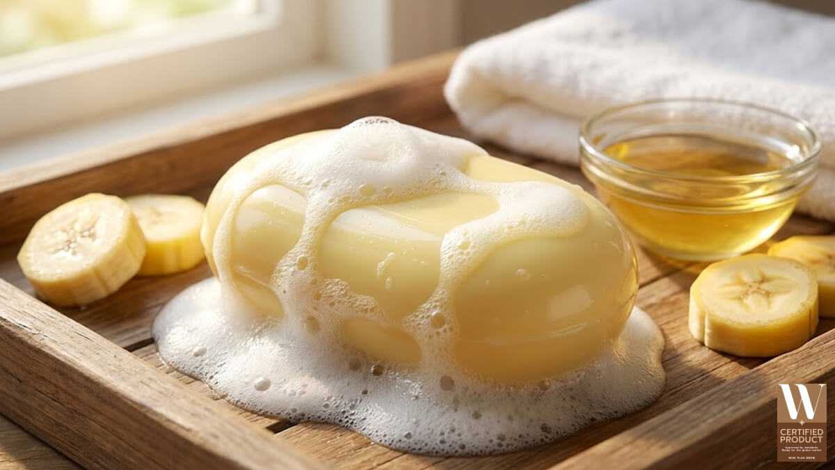 ก้อนสบู่กล้วยหอมเนื้อแน่นฟองนุ่มจากสารสกัดกล้วยหอม