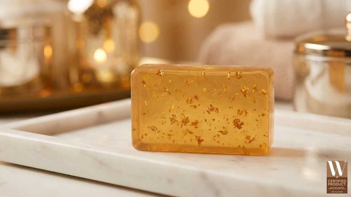 สบู่สาหร่ายแดงทองดำผสมเกล็ดทองคำเพิ่มลุคหรูหราและผิวโกลว์