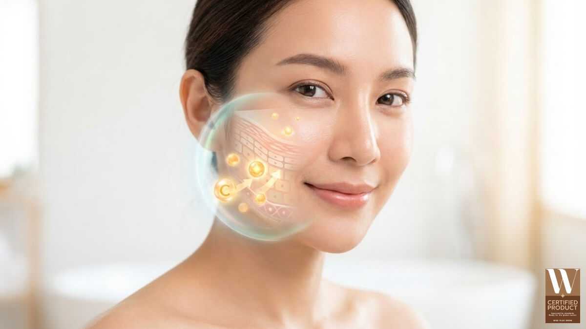 ภาพผิวหนังแสดงการทำงานของวิตามินซีในสบู่