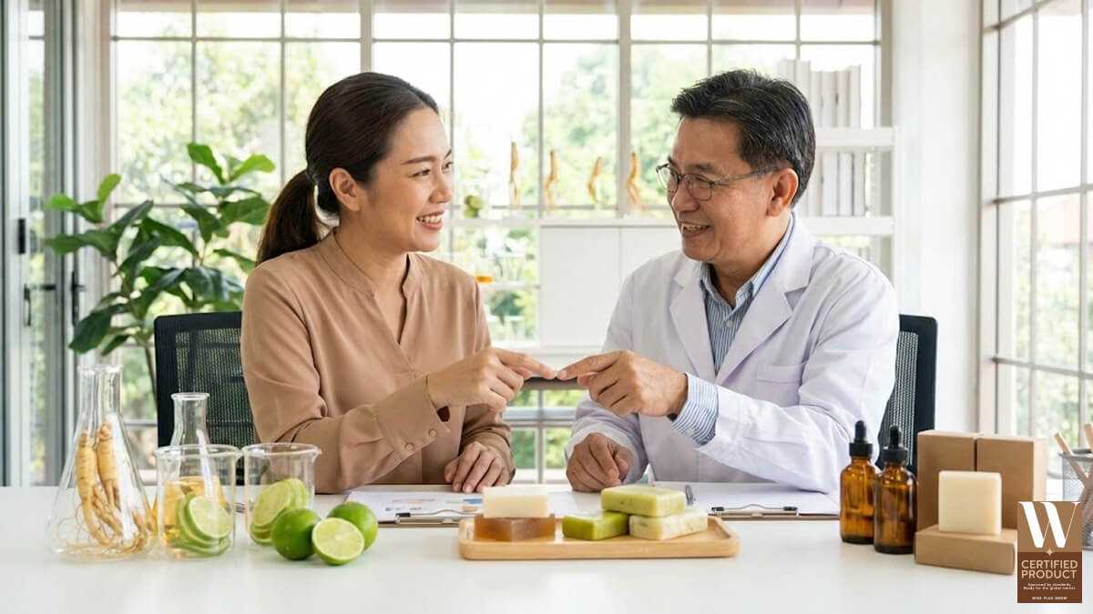 ประชุมพัฒนาสูตรและแพ็กเกจสบู่โสมมะนาวร่วมกับโรงงานผลิตสบู่