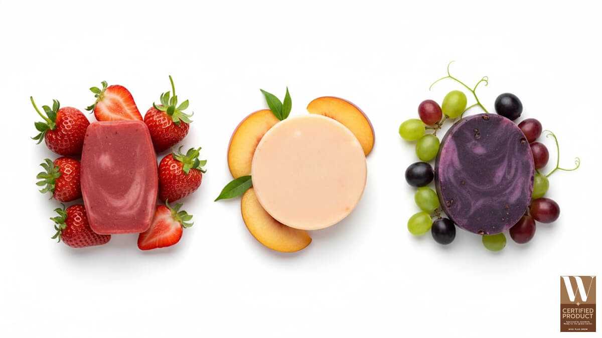 เปรียบเทียบสบู่สตอรว์เบอรี่แดงสบู่ลูกพีชและสบู่เมล็ดองุ่น