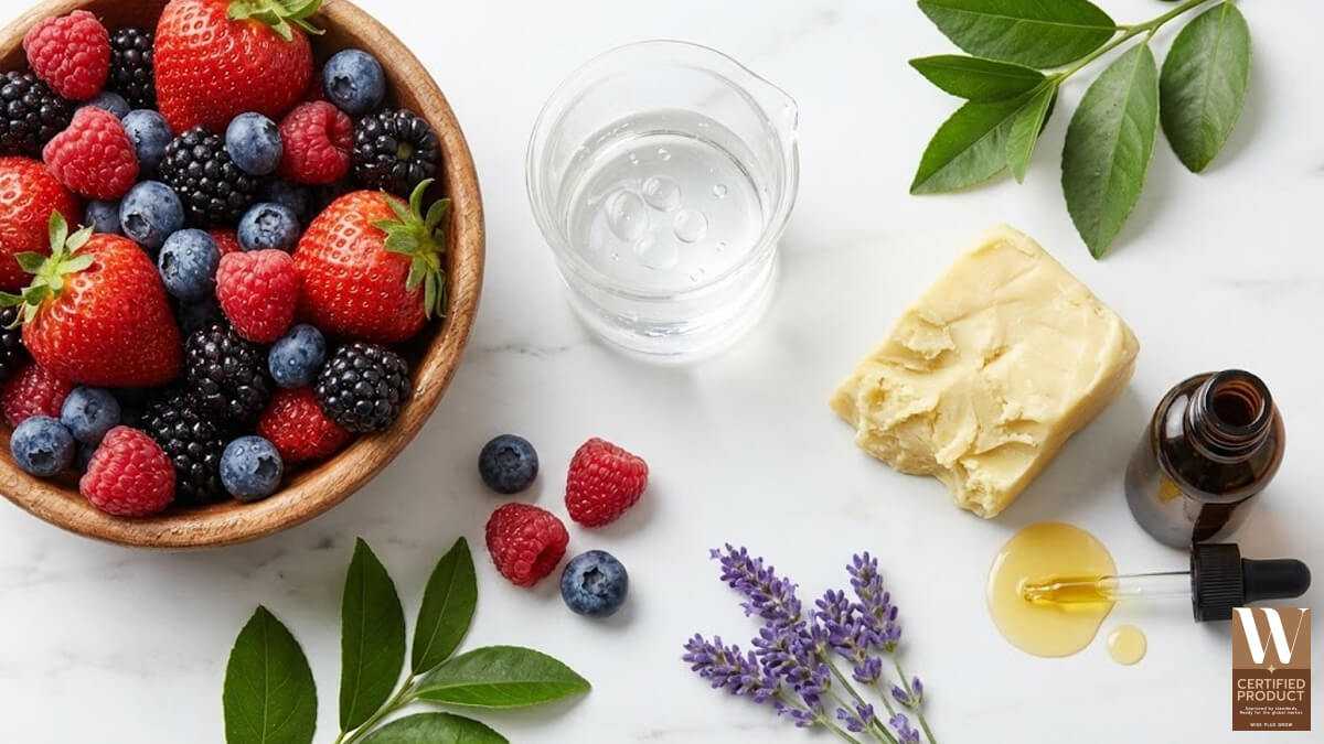 ส่วนผสมวิตามินซีและสารบำรุงจากผลไม้เบอร์รี่ในสบู่