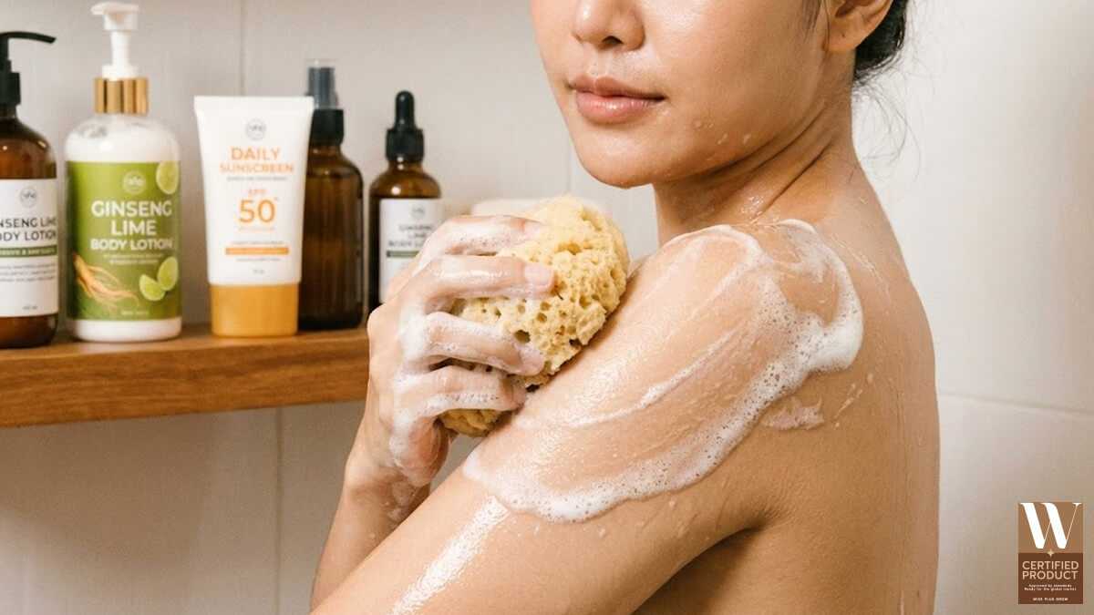 ขั้นตอนใช้สบู่โสมมะนาวพร้อมบำรุงผิวและทากันแดดหลังอาบน้ำ