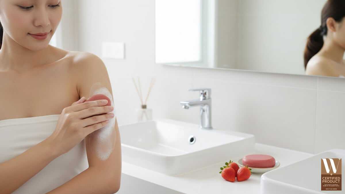 การใช้สบู่สตอรว์เบอรี่แดงและทดสอบผิวแพ้ง่ายที่ท้องแขน