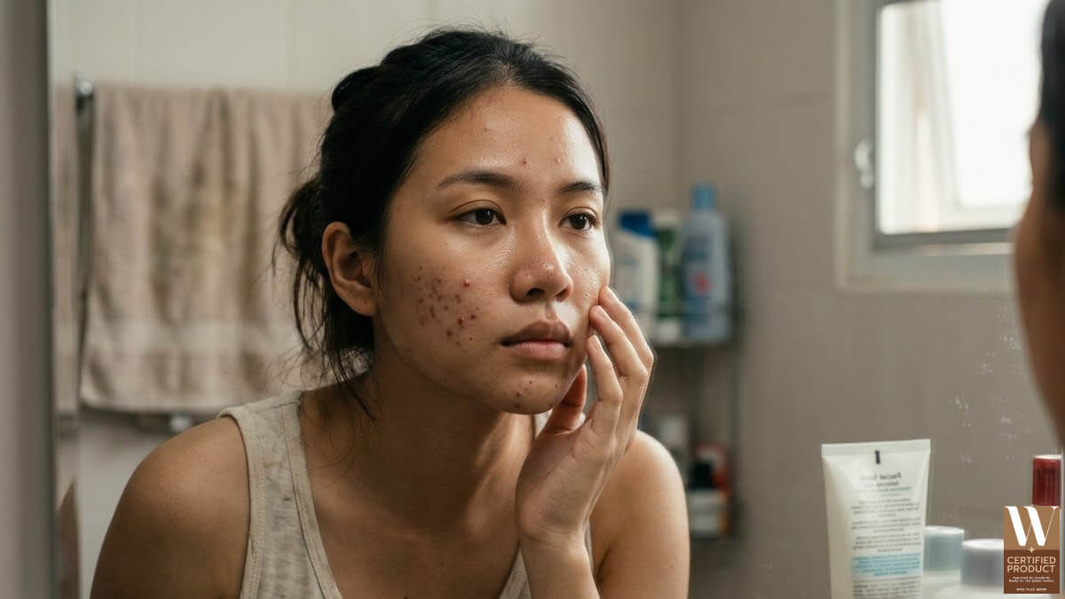 ปัจจัยที่ทำให้เกิดสิวบนผิวหน้า เช่น ความมัน สิ่งสกปรก และการอุดตันของรูขุมขน