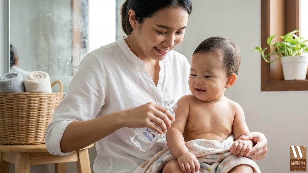 เบบี้ออยล์ช่วยกักเก็บความชุ่มชื้นและดูแลผิวเด็กให้ผิวนุ่มไม่แห้งตึง