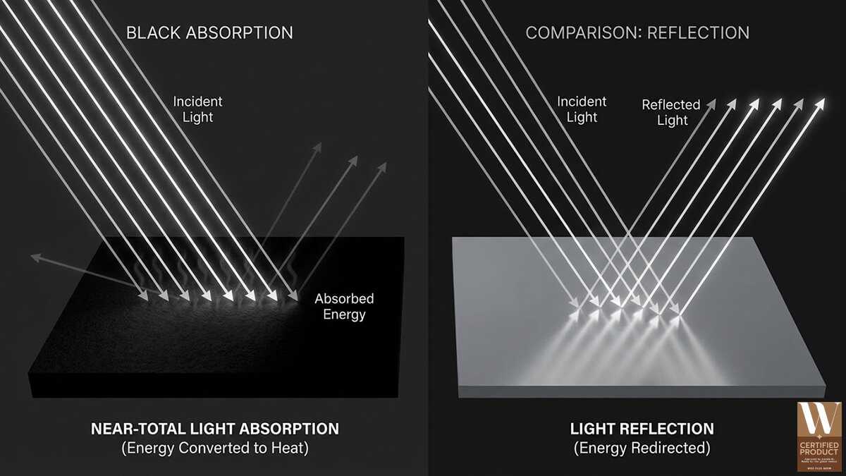 การเกิดสีดำในทางวิทยาศาสตร์จากการดูดกลืนแสงของวัตถุ