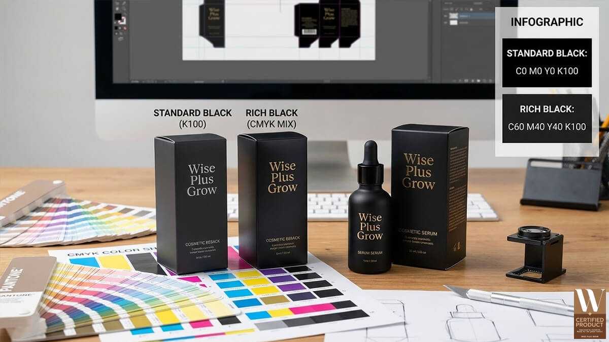 ความแตกต่างระหว่าง Rich Black และสีดำมาตรฐานในงานออกแบบและงานพิมพ์แพ็กเกจสินค้า