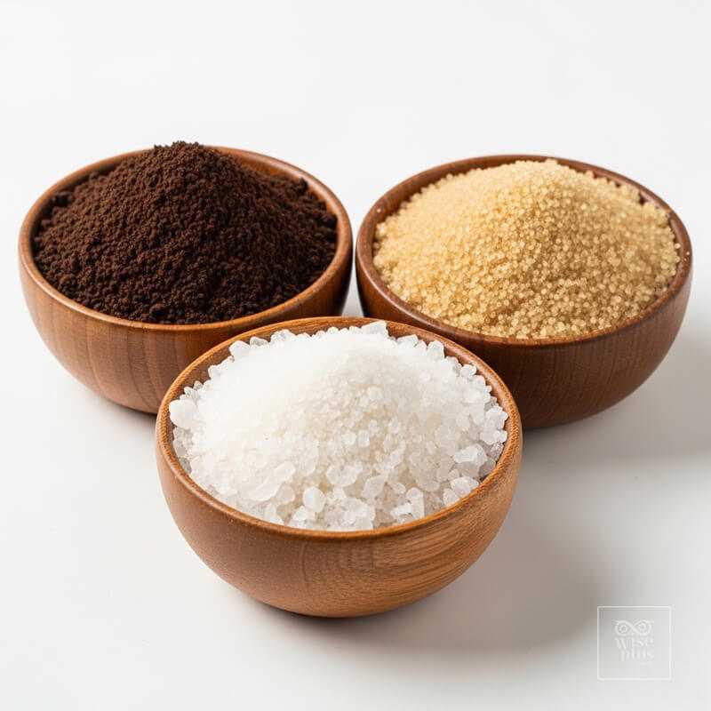 เปรียบเทียบสครับกากกาแฟ เกลือ และน้ำตาล