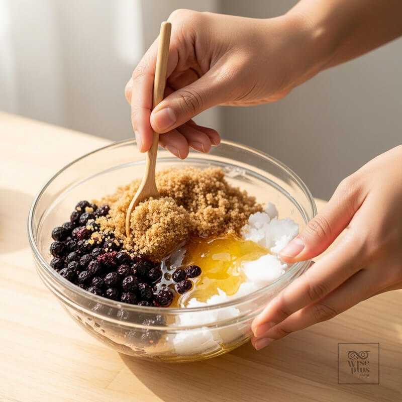 ขั้นตอนการทำสครับน้ำตาลบลูเบอร์รี่แบบธรรมชาติ