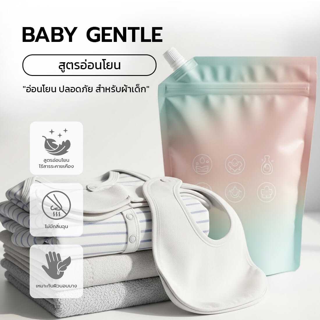 น้ำยาซักผ้าสูตรอ่อนโยนสำหรับผ้าเด็กแรกเกิด