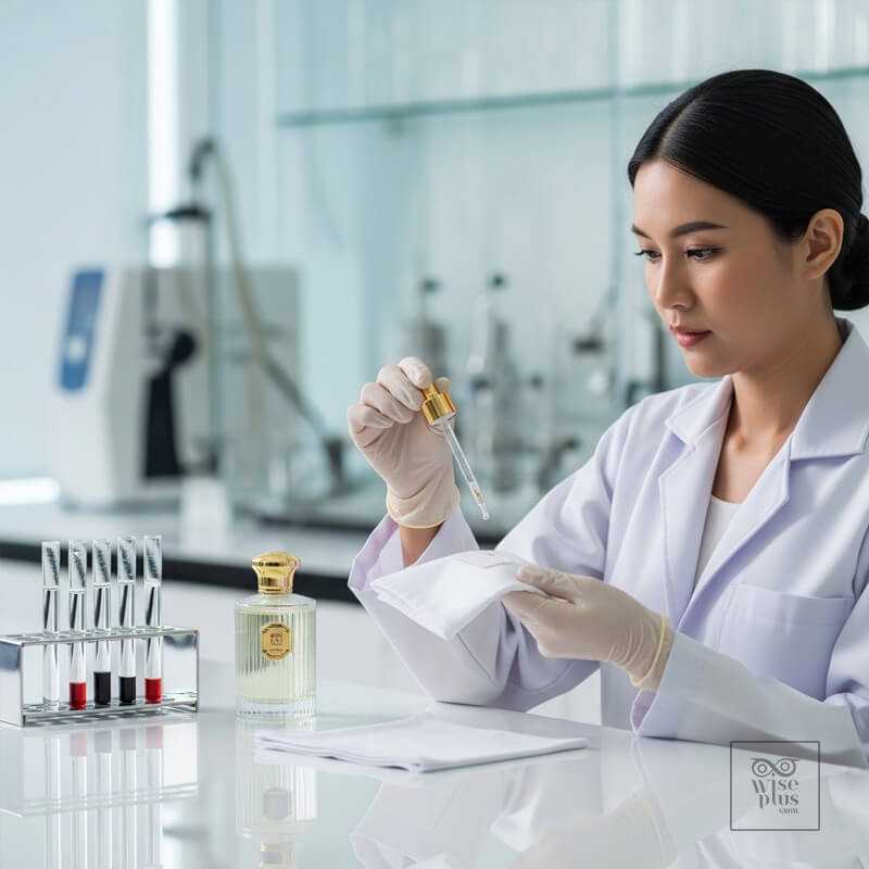 นักวิจัยหญิงไทยกำลังทดสอบสูตรน้ำหอมพรีเมียมในห้องแล็บสะอาดทันสมัย