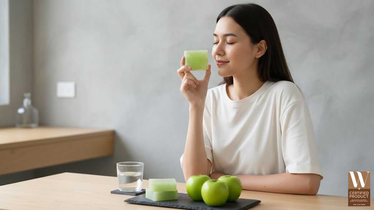 สบู่แอปเปิ้ลกลูต้าสำหรับผิวกระจ่างใสอย่างเป็นธรรมชาติ