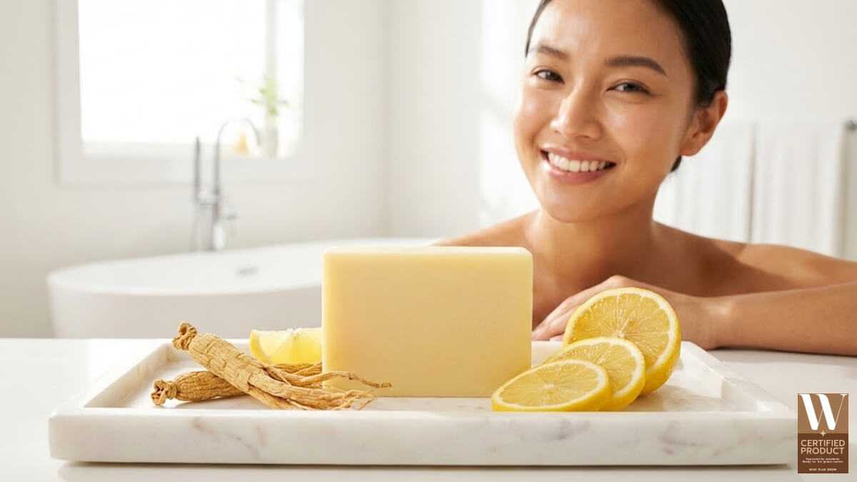 สบู่โสมมะนาวสำหรับบำรุงผิวกายให้ดูกระจ่างใสอย่างเป็นธรรมชาติ