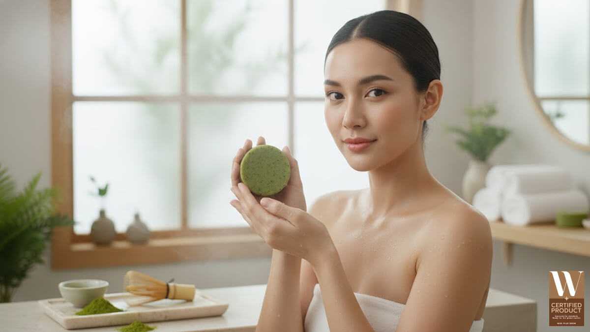 สบู่สครับชาเขียวมัทฉะสำหรับผิวเนียนใส
