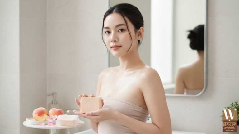 สบู่ลูกพีชกลิ่นหวานละมุนสไตล์เกาหลีสำหรับผิวหอมสดใส
