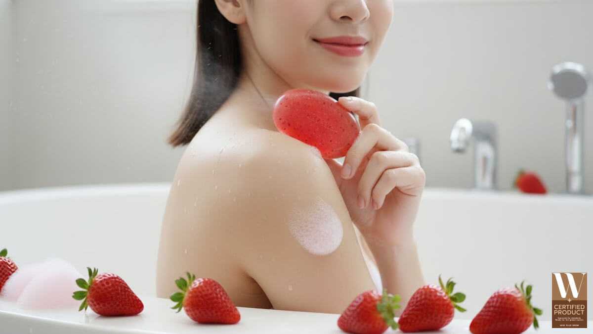 สบู่สตอรว์เบอรี่แดงสำหรับผิวหอมหวานสดใส