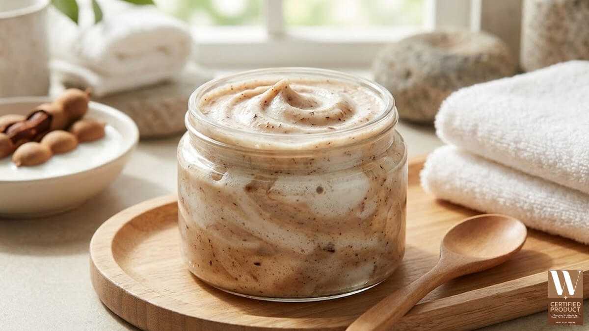 สครับมะขามฟองนมเนื้อฟองนุ่มสำหรับการผลัดผิวกายอย่างอ่อนโยน