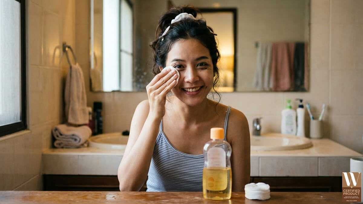 การใช้เบบี้ออยล์ลบเครื่องสำอางและใช้แทนคลีนซิ่งในขั้นตอนทำความสะอาดผิวหน้า