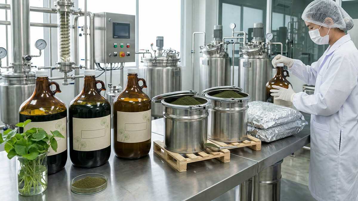 รูปแบบสารสกัดใบบัวบกชนิดน้ำและผงสำหรับการพัฒนาสูตรผลิตภัณฑ์